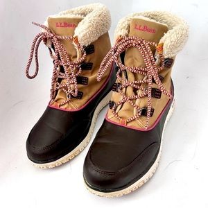 LL BEAN Women's Brown Nylon Waterproof Insulated Ultralight Pac Boots Size 6.5